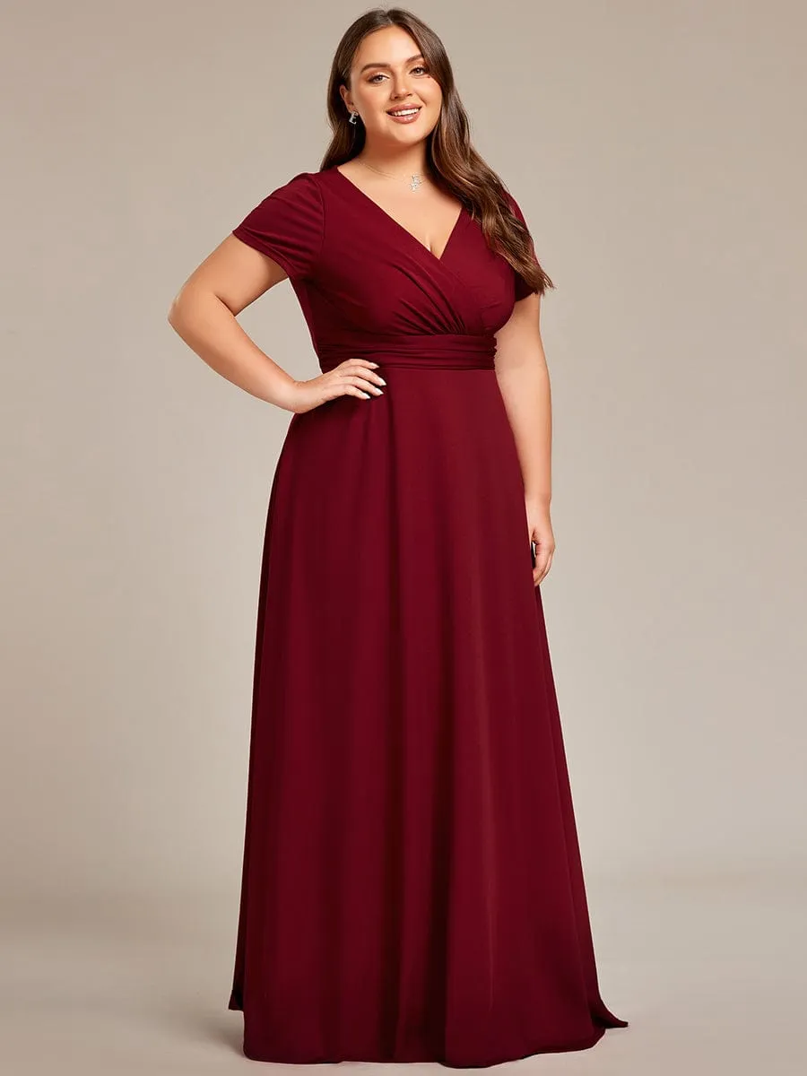 Jana | Plus Size Pleated V-Neck Short Sleeves Empire Waist A-Line Bridesmaid Dress