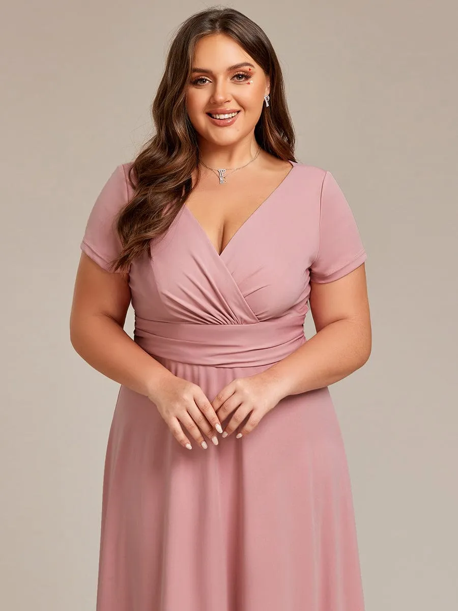 Jana | Plus Size Pleated V-Neck Short Sleeves Empire Waist A-Line Bridesmaid Dress