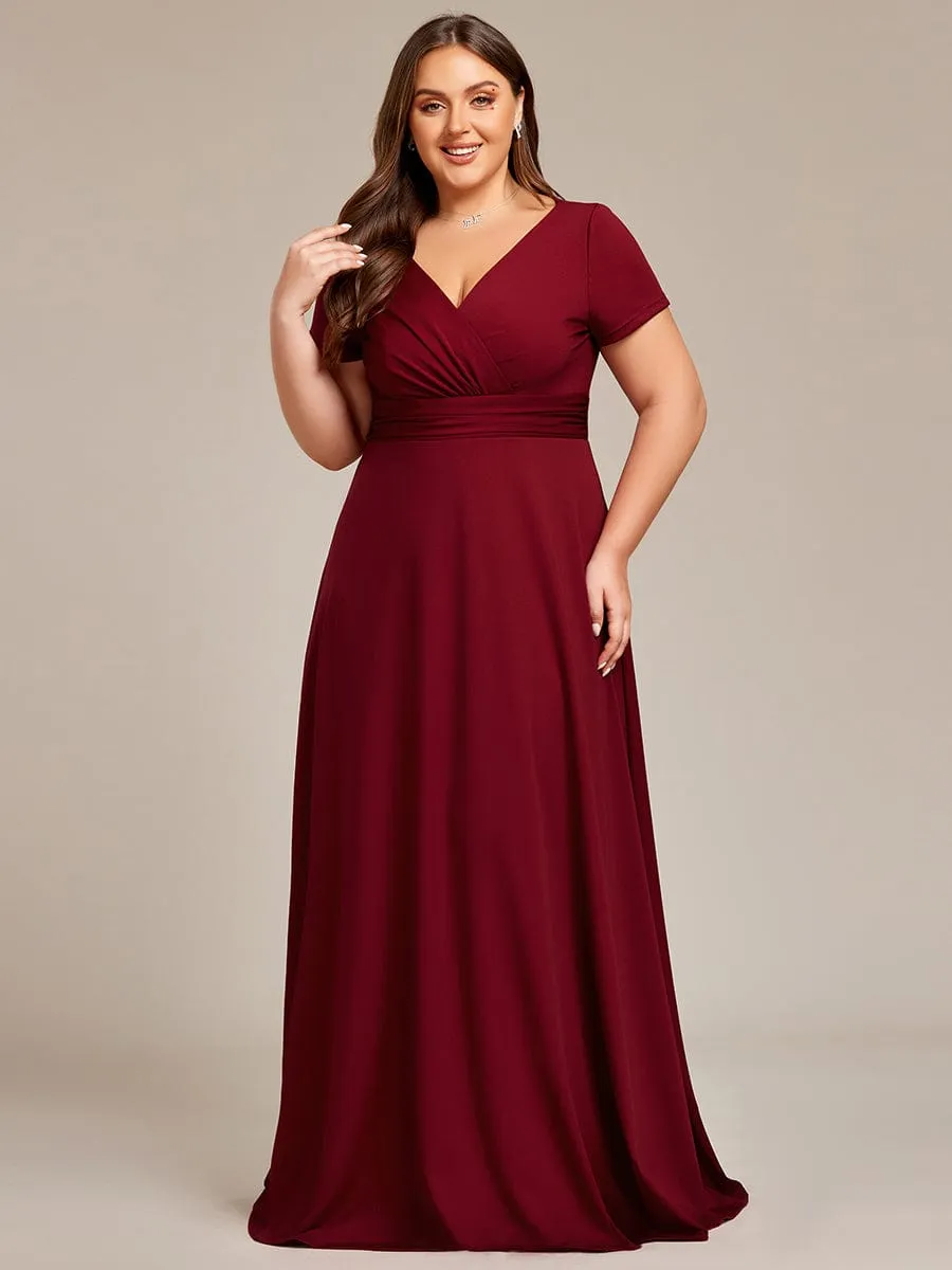 Jana | Plus Size Pleated V-Neck Short Sleeves Empire Waist A-Line Bridesmaid Dress