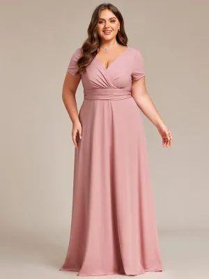 Jana | Plus Size Pleated V-Neck Short Sleeves Empire Waist A-Line Bridesmaid Dress