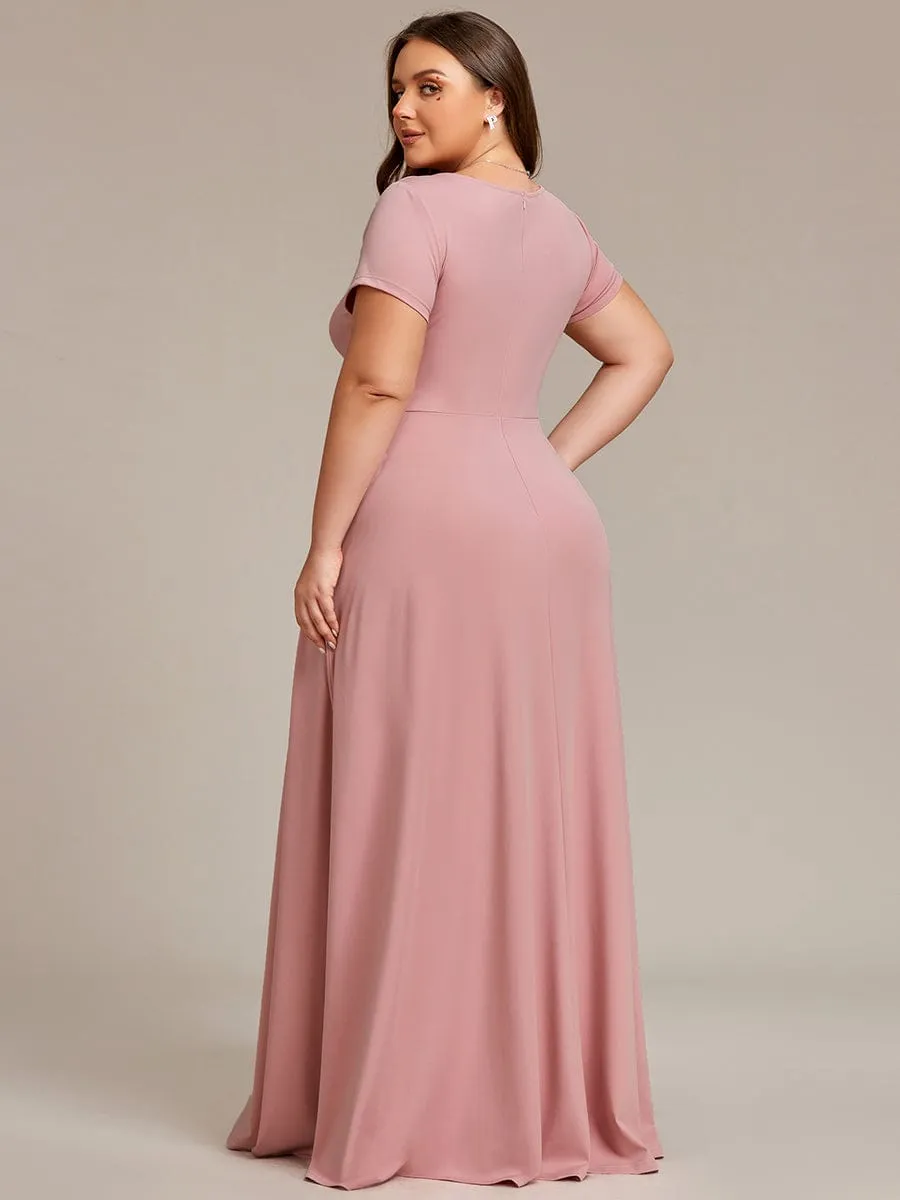 Jana | Plus Size Pleated V-Neck Short Sleeves Empire Waist A-Line Bridesmaid Dress