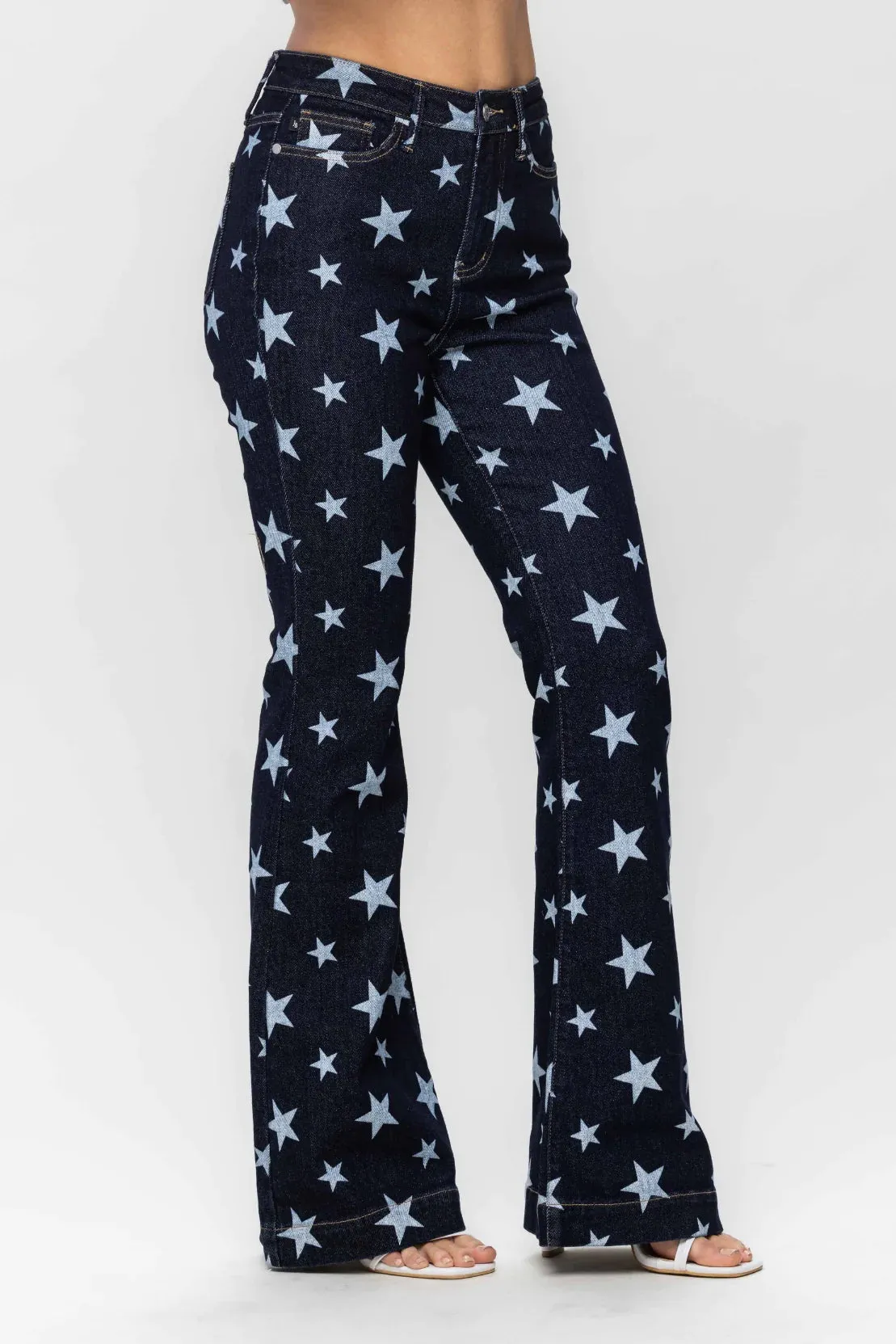 Judy Blue All Over Star Print Rinse Wash Flare Jeans JB88662