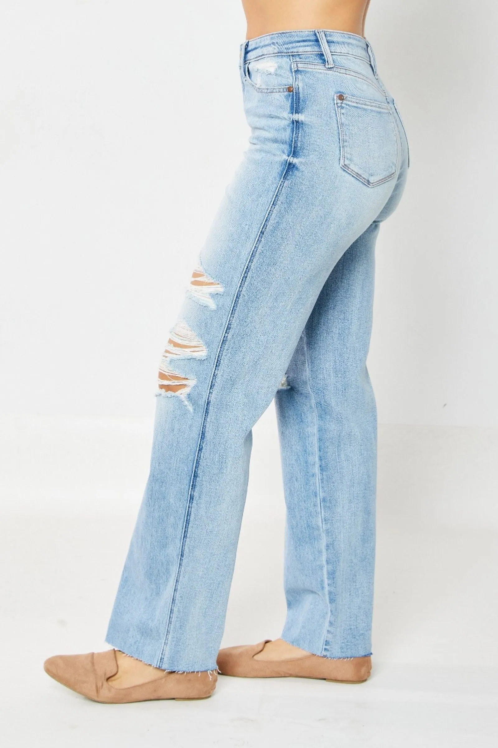 Judy Blue Sara High Rise 90’s Distressed Straight Leg Jeans