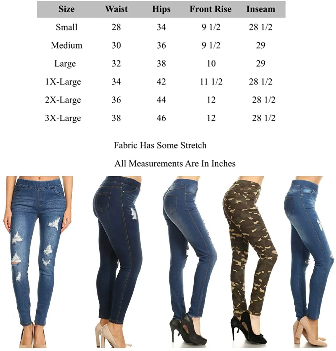 Jvini Women's Pull-On Ripped Destroyed Stretch Skinny Denim Jeggings Regular-Plus Size