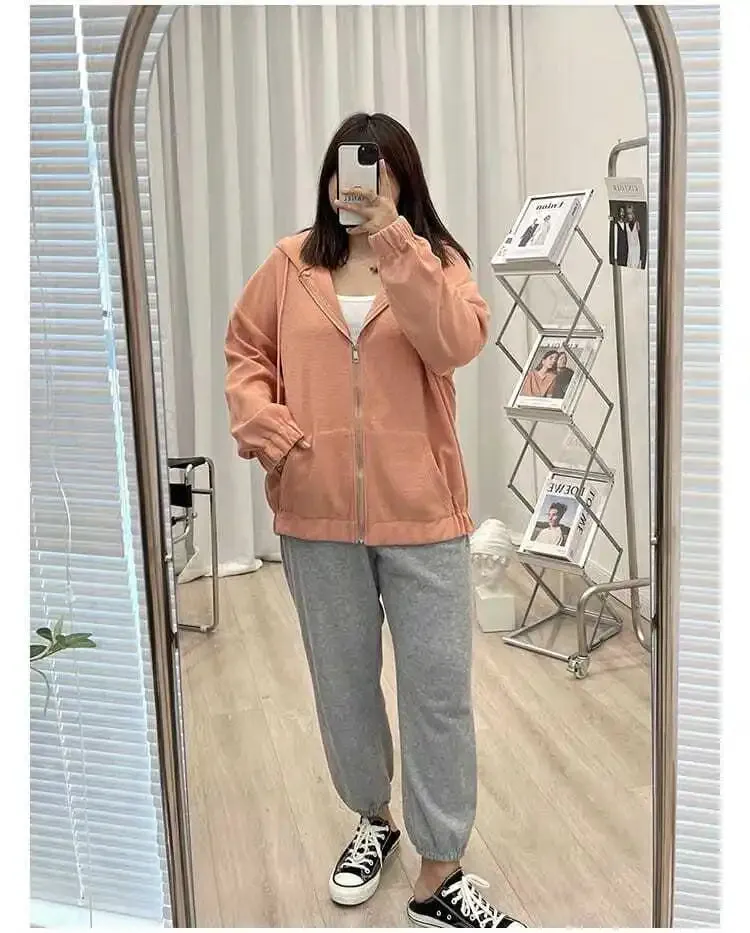 Korean Style Loose Casual Waffle Sweatshirt Jackets