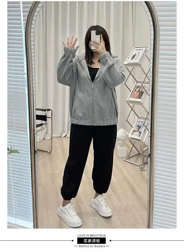 Korean Style Loose Casual Waffle Sweatshirt Jackets