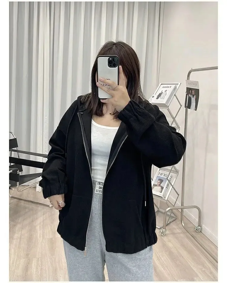 Korean Style Loose Casual Waffle Sweatshirt Jackets