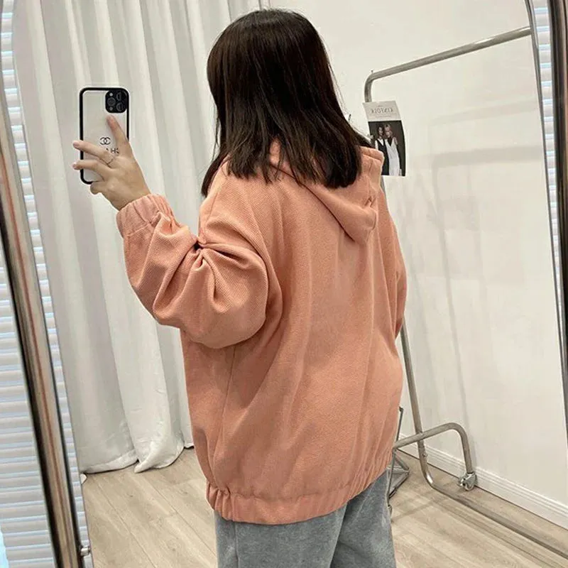 Korean Style Loose Casual Waffle Sweatshirt Jackets