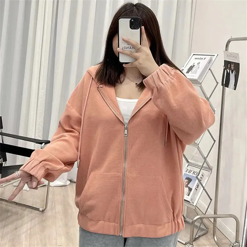 Korean Style Loose Casual Waffle Sweatshirt Jackets