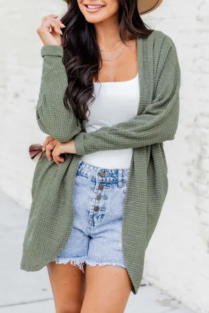 Laurel Green Waffle Knit Open Front Cardigan