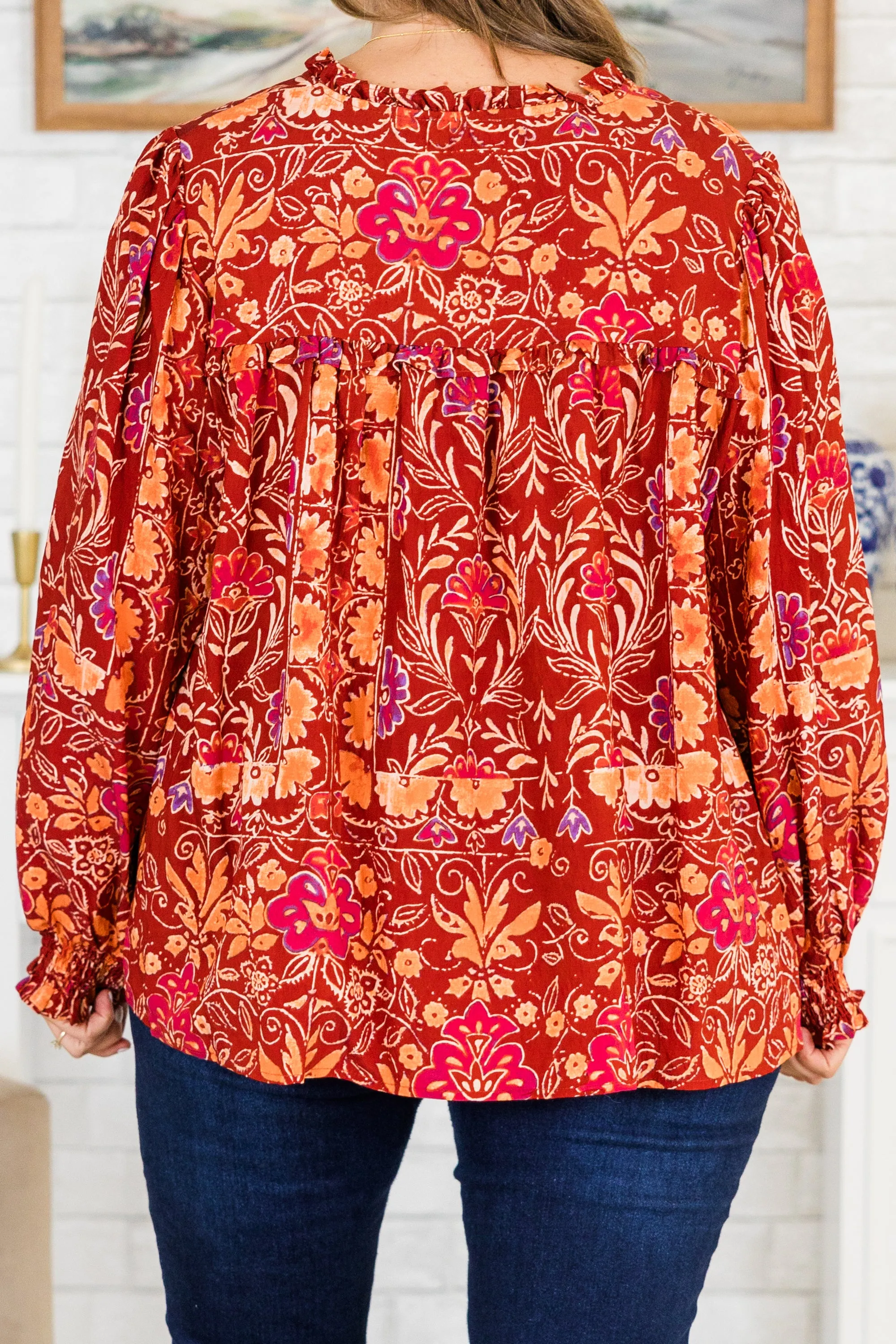 Life On The Ranch Top, Red Multi