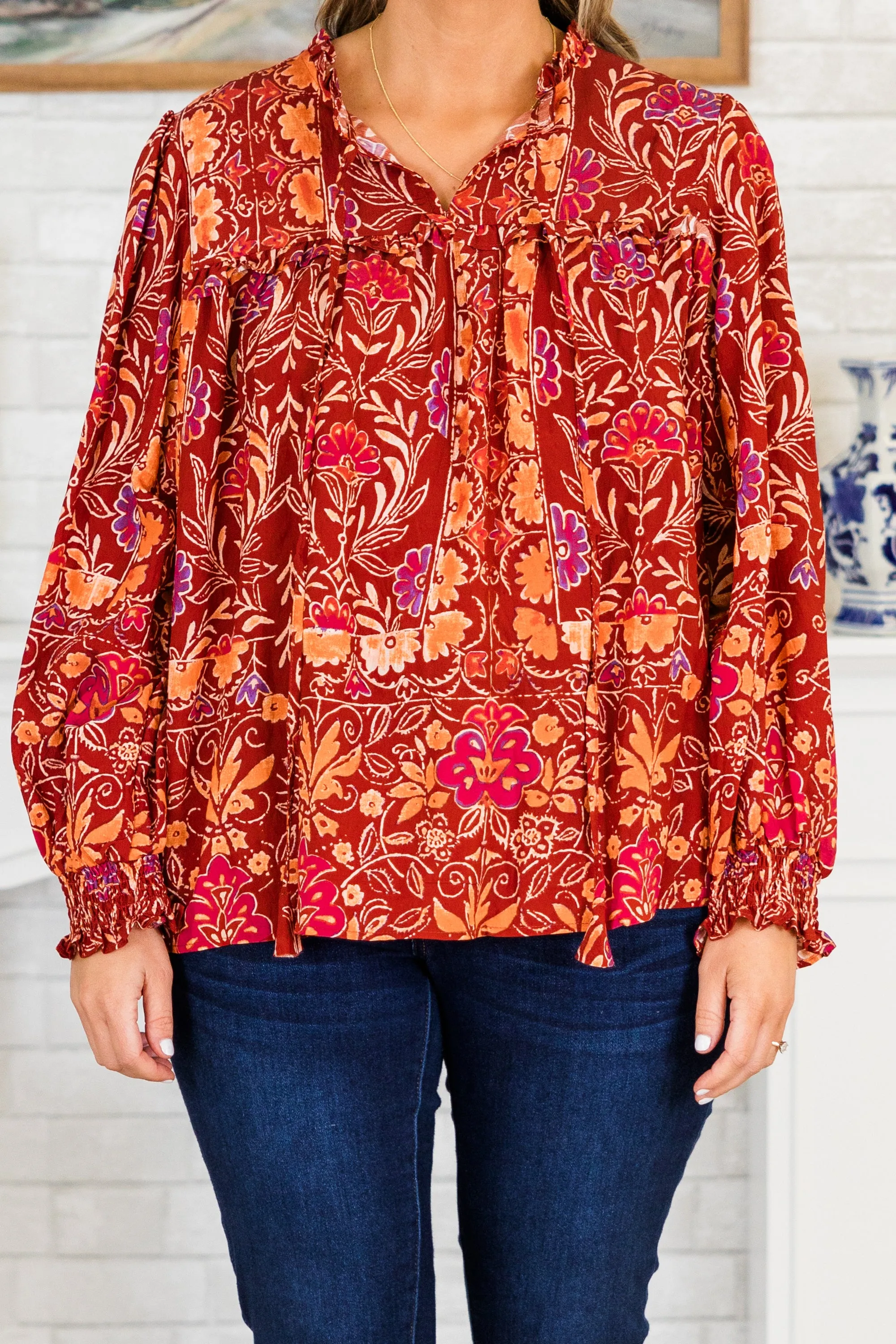 Life On The Ranch Top, Red Multi