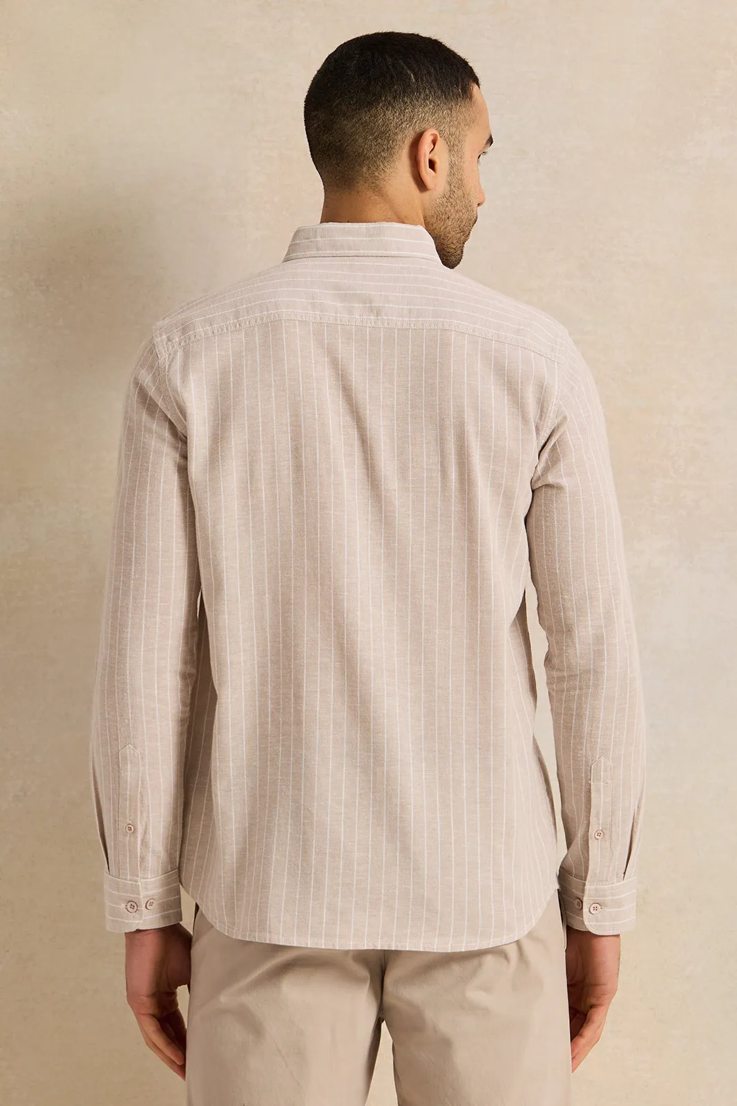 Men Beige Striped Casual Shirt