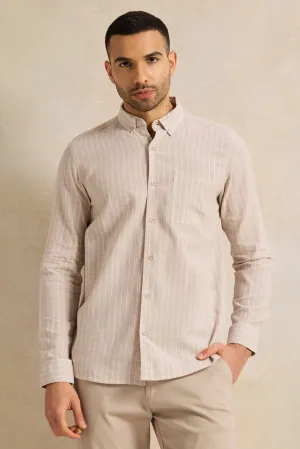 Men Beige Striped Casual Shirt