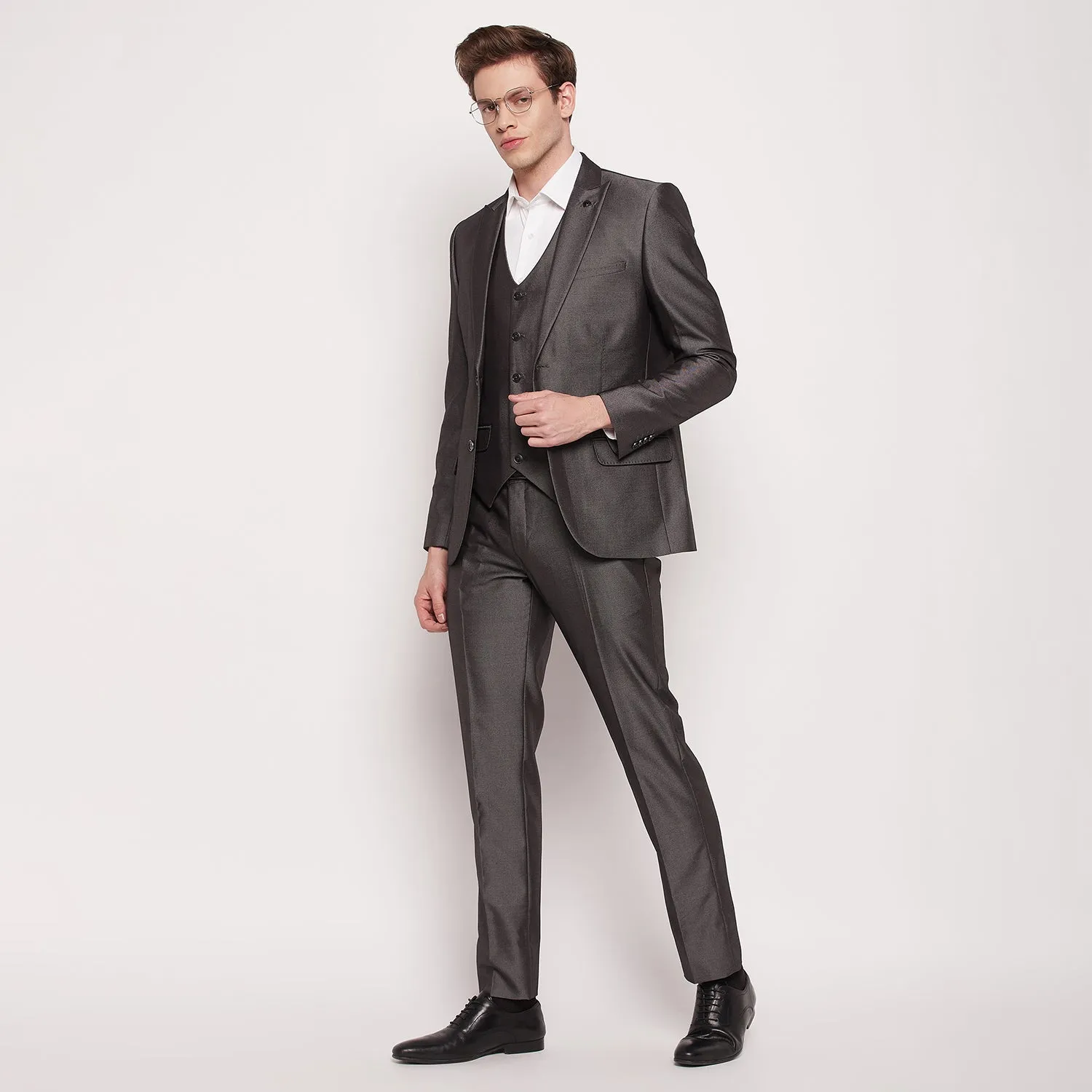 Men Dark Grey 3 Piece Suit