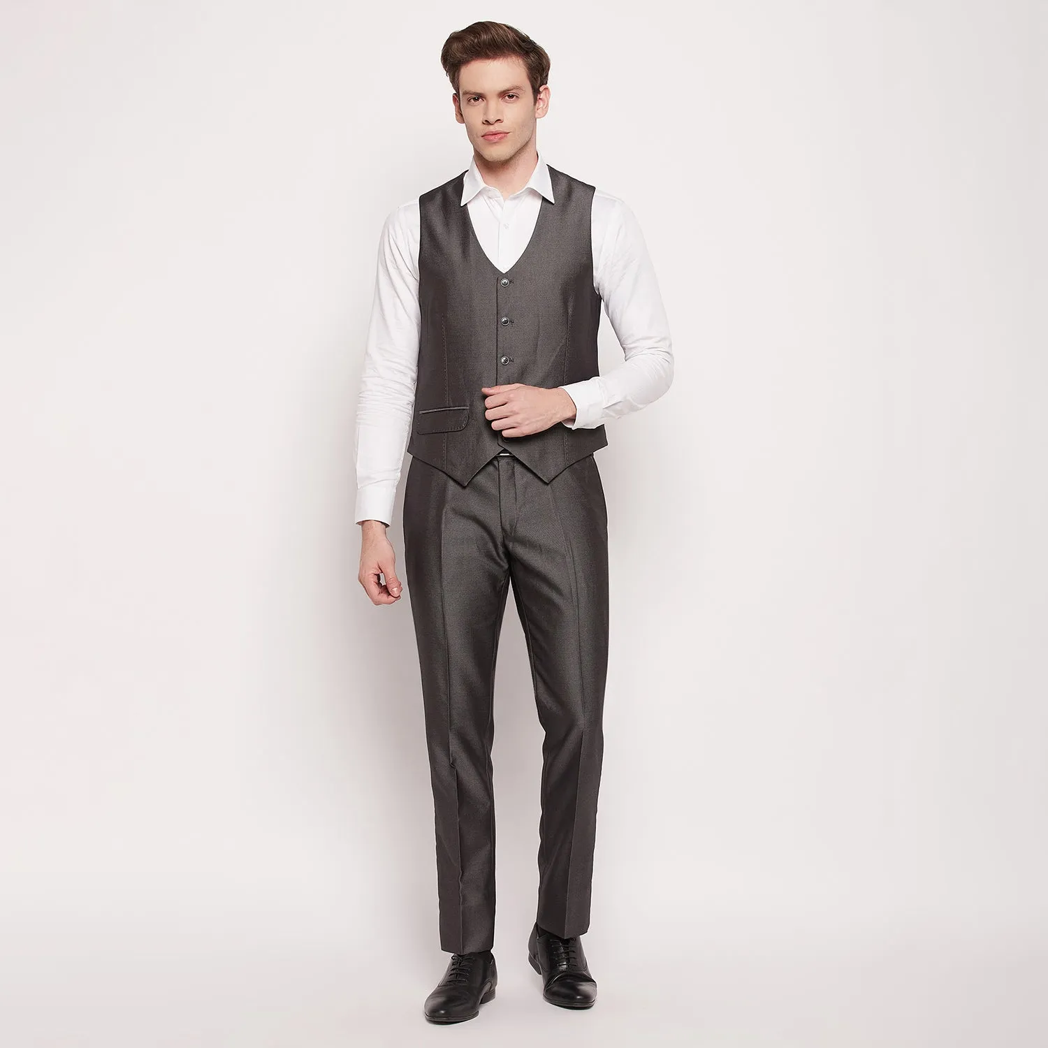 Men Dark Grey 3 Piece Suit