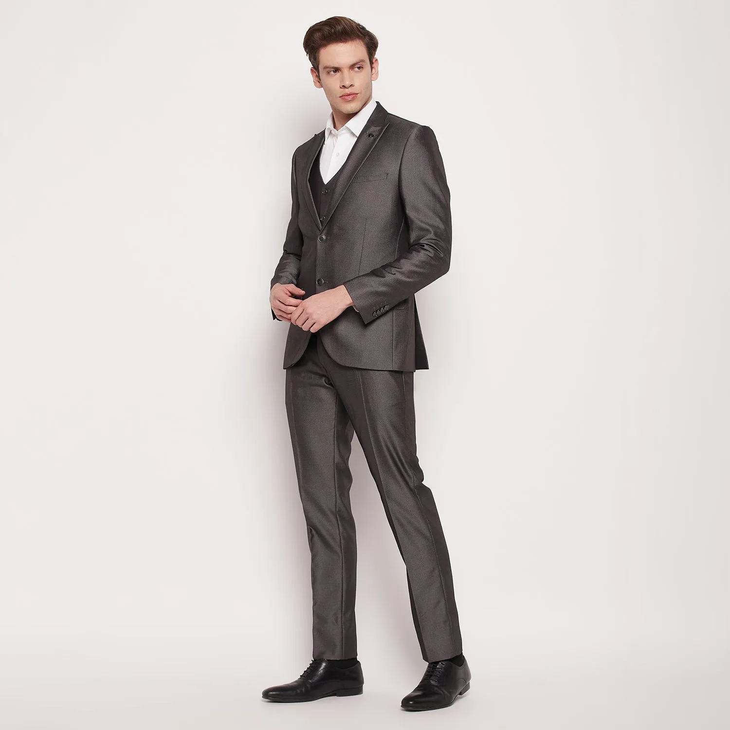 Men Dark Grey 3 Piece Suit