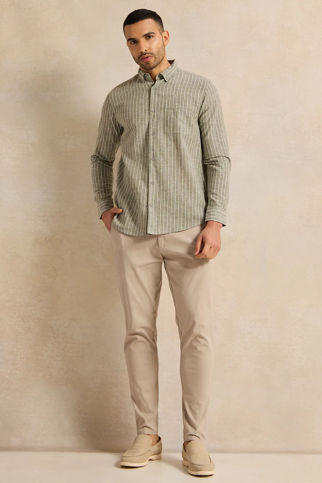 Men Green Striped Casual Shirt