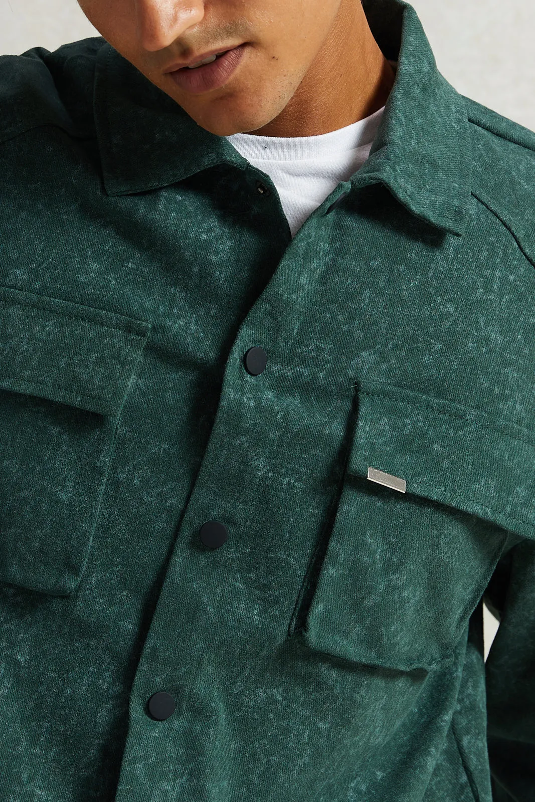 Men Green Western Pocket Over Shirt