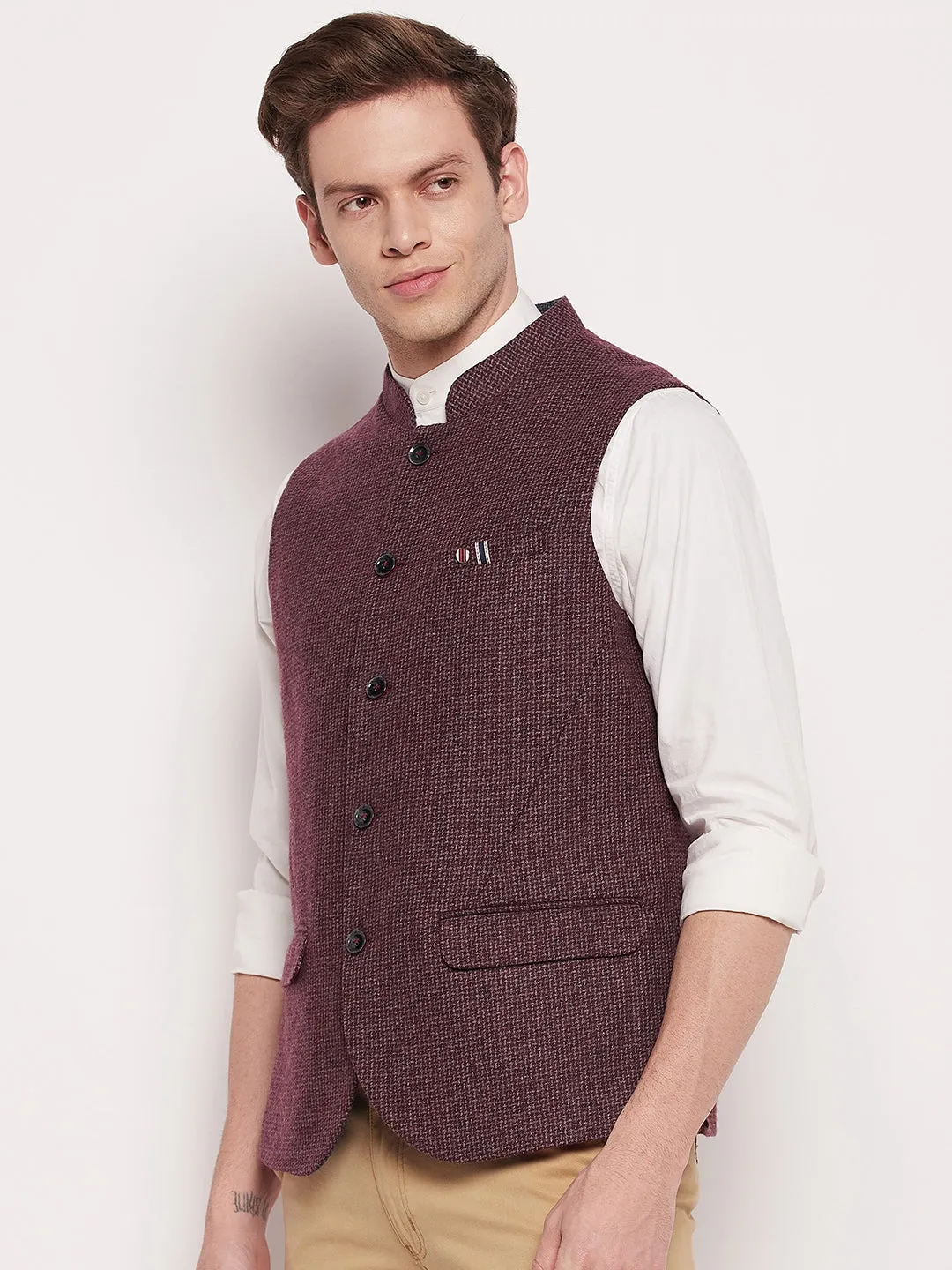 Men Maroon Waist Coat