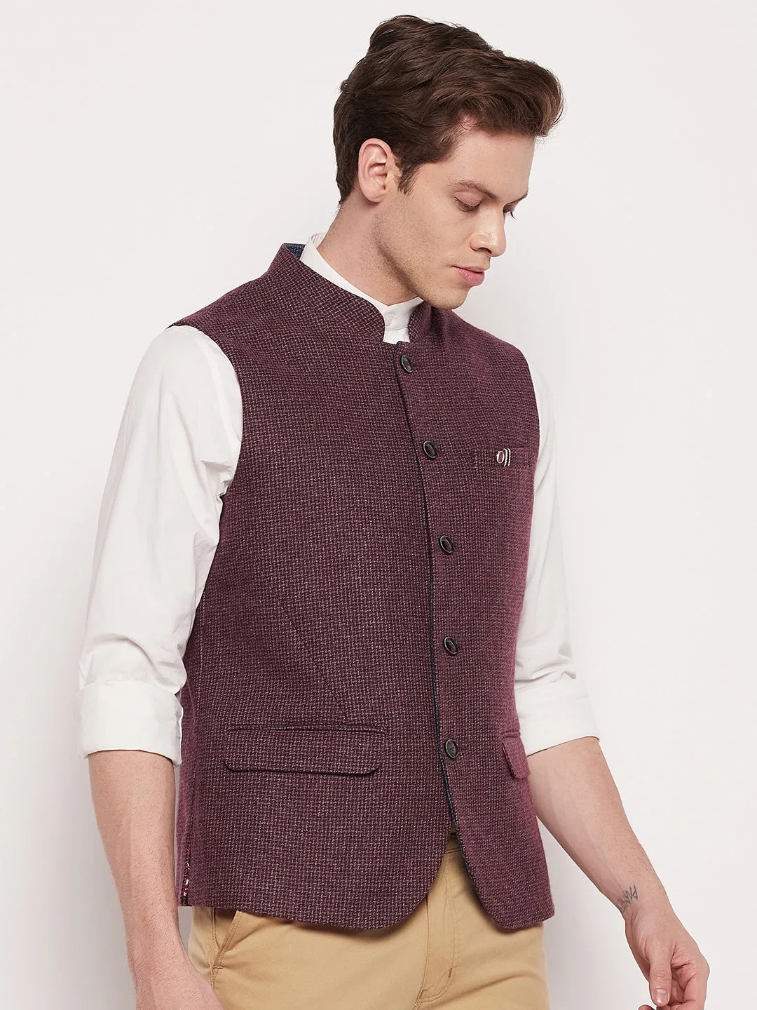 Men Maroon Waist Coat