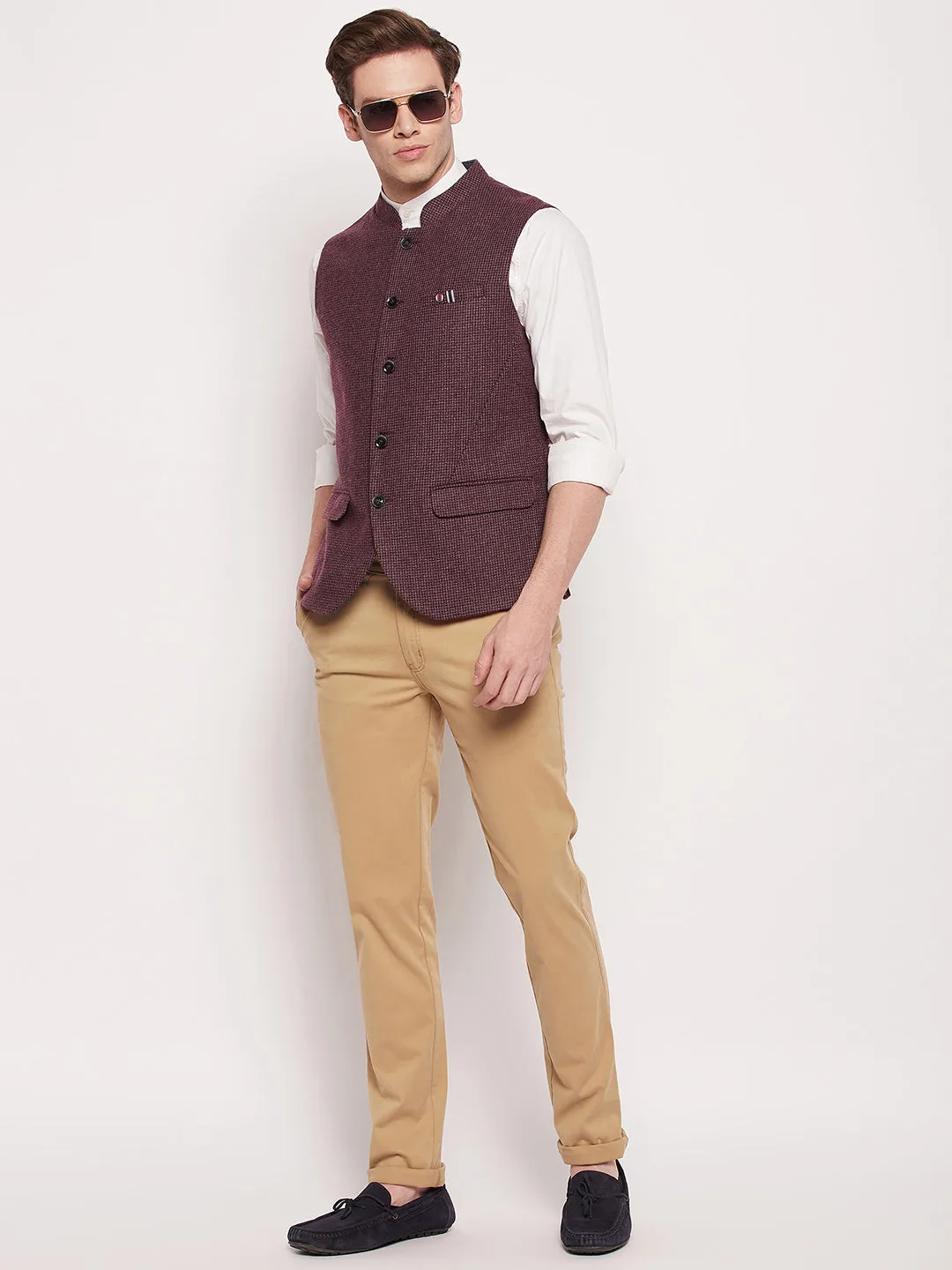 Men Maroon Waist Coat