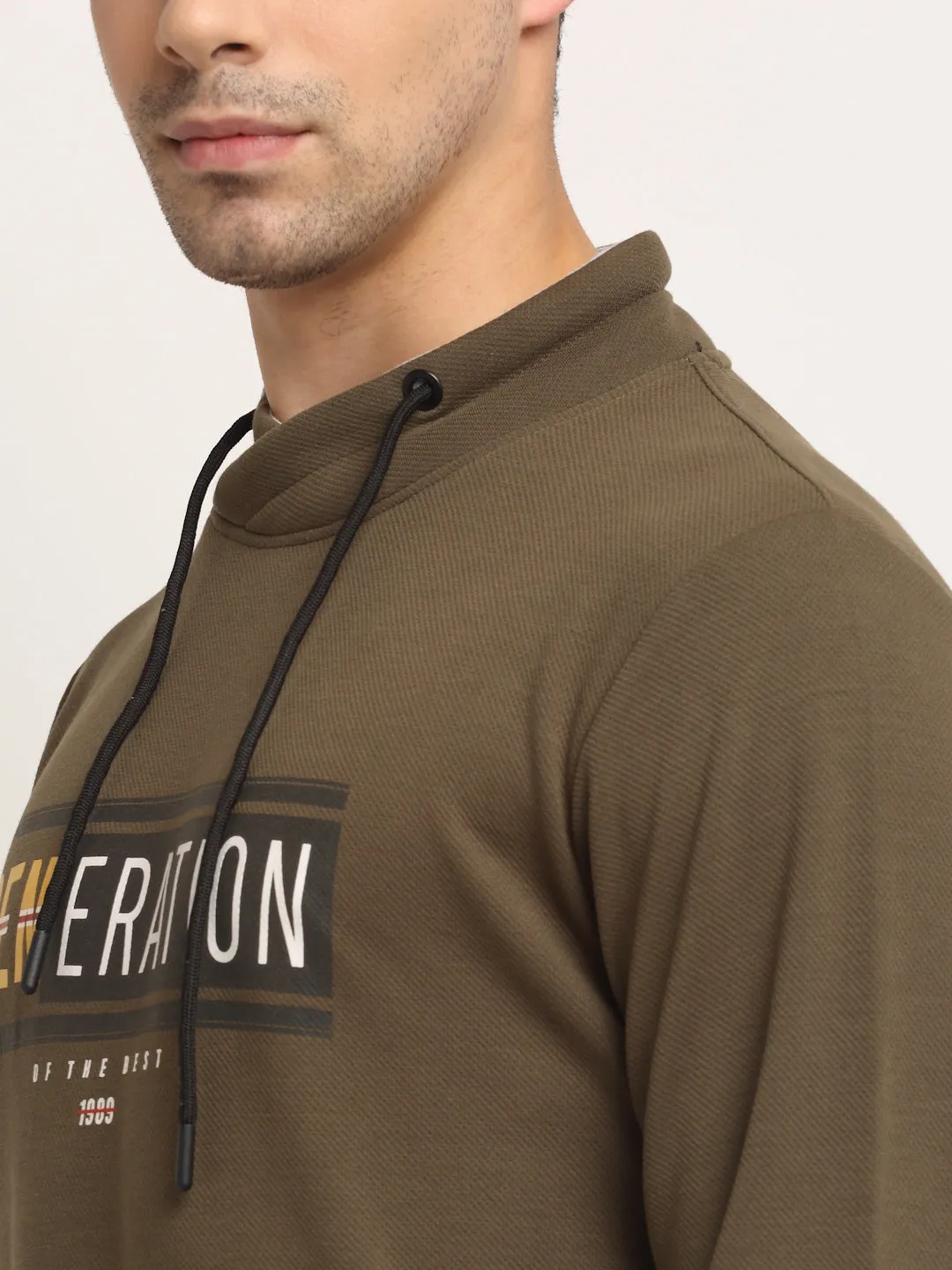 Men Round Neck Full Sleeves Olive Sweatshirt