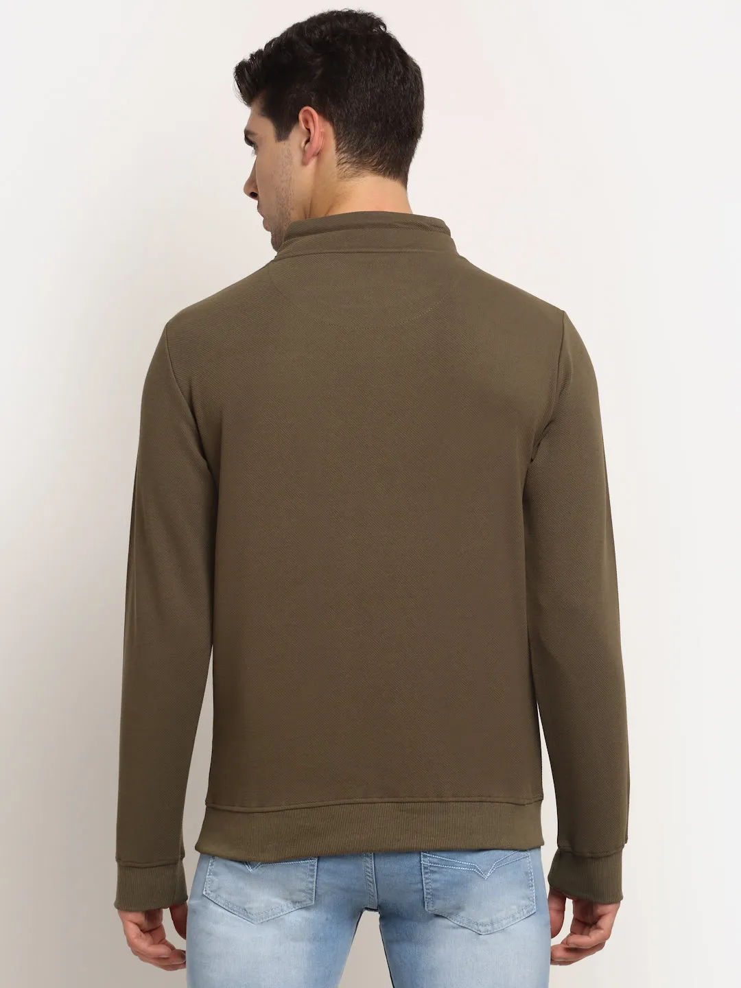 Men Round Neck Full Sleeves Olive Sweatshirt