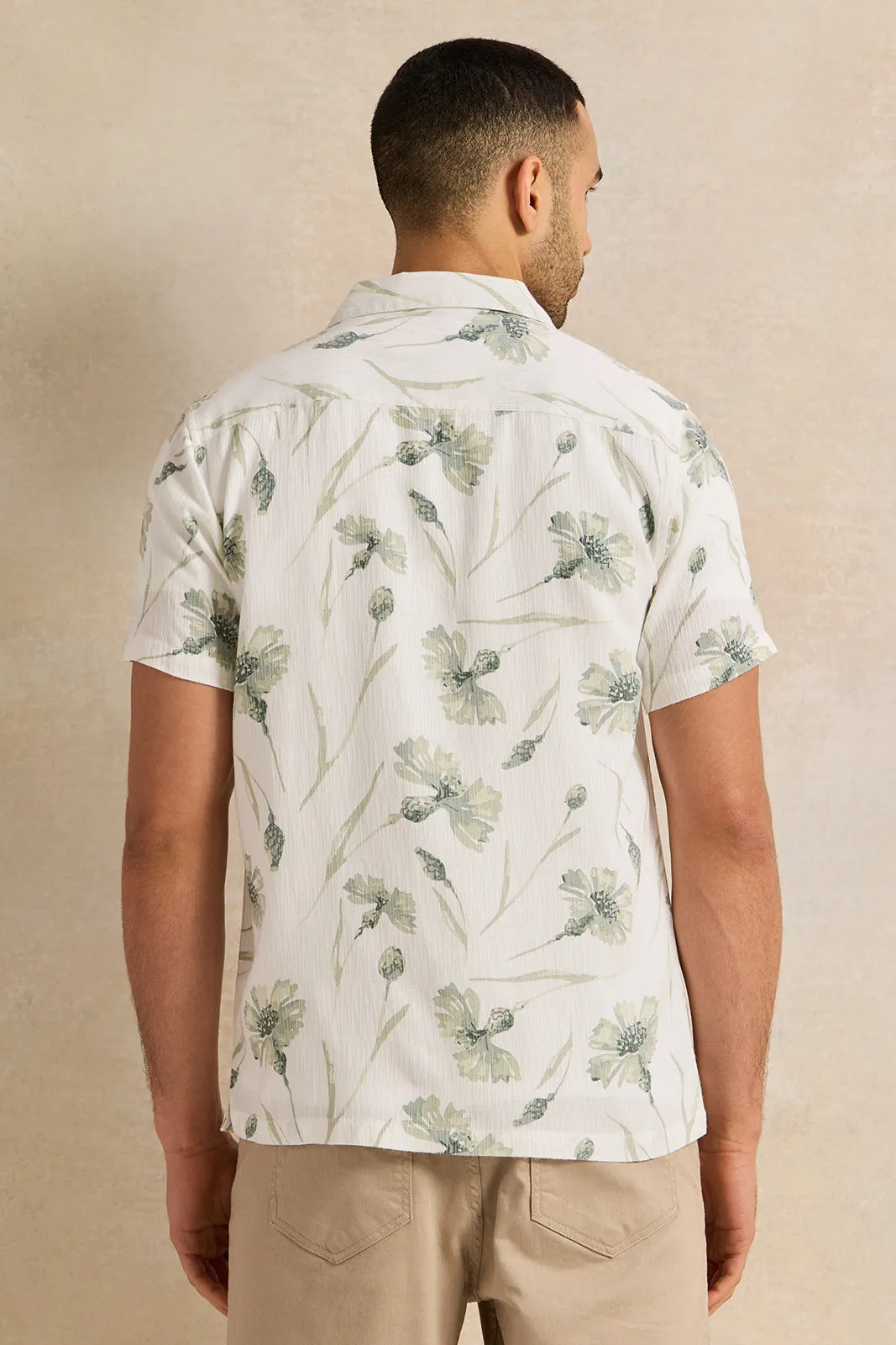 Men White Printed Casual Shirt