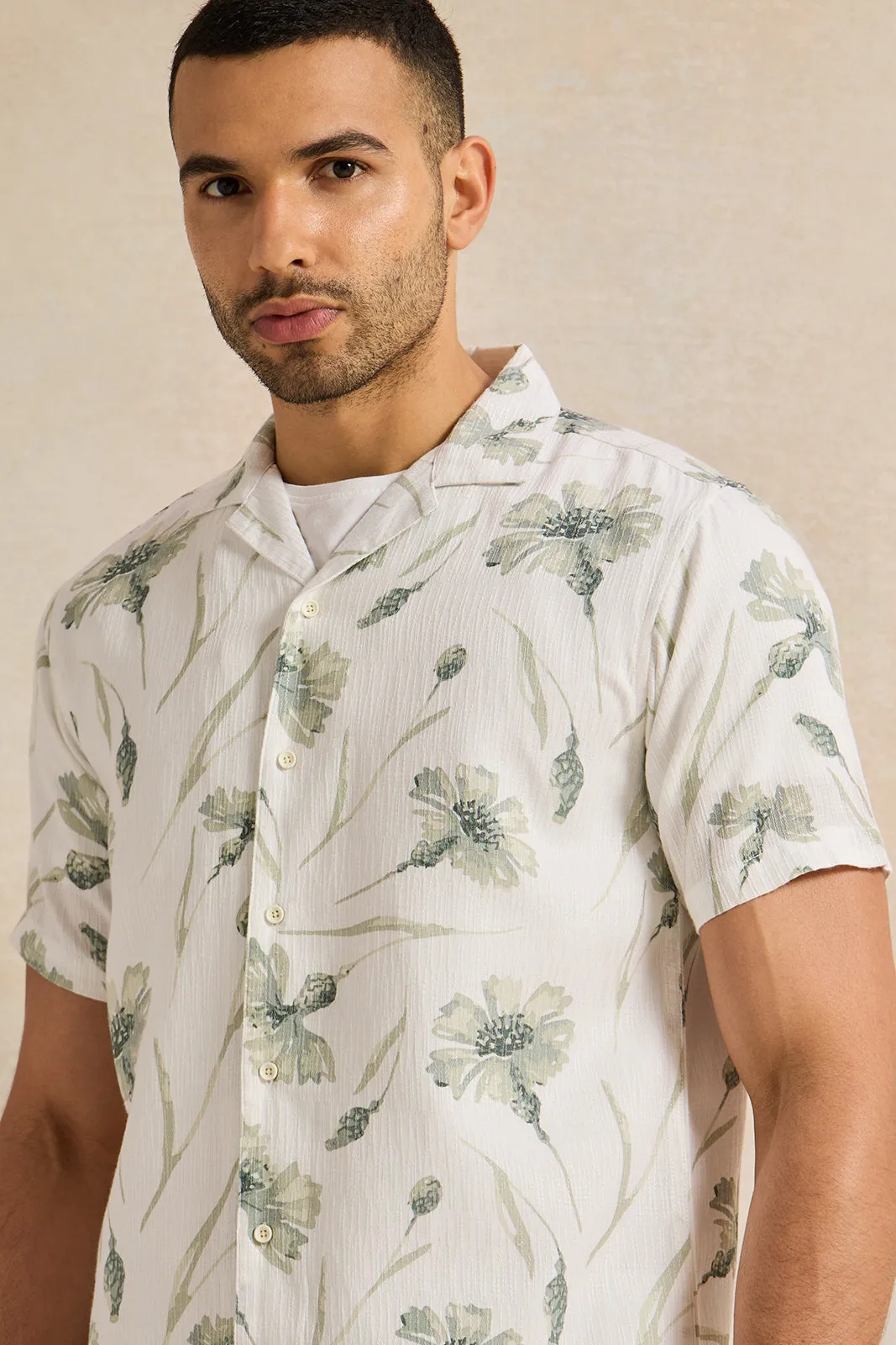 Men White Printed Casual Shirt