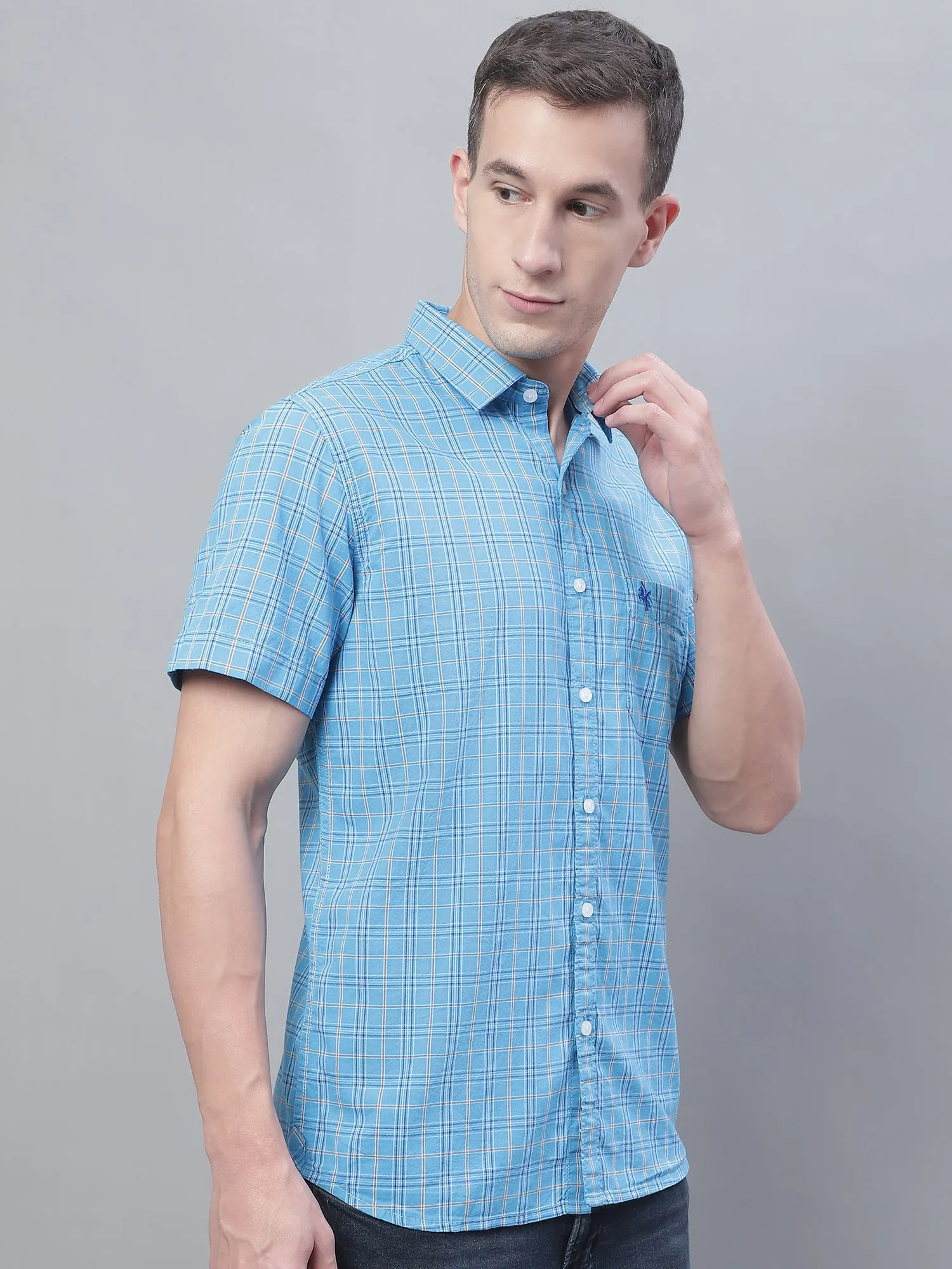 Men's Blue Casual Medium Checks Half Sleeve Shirt