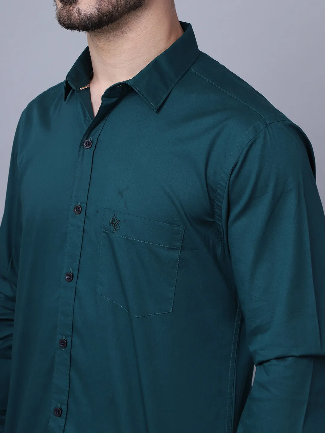 Men's Bottle Green Casual Plain Full Sleeve Shirt