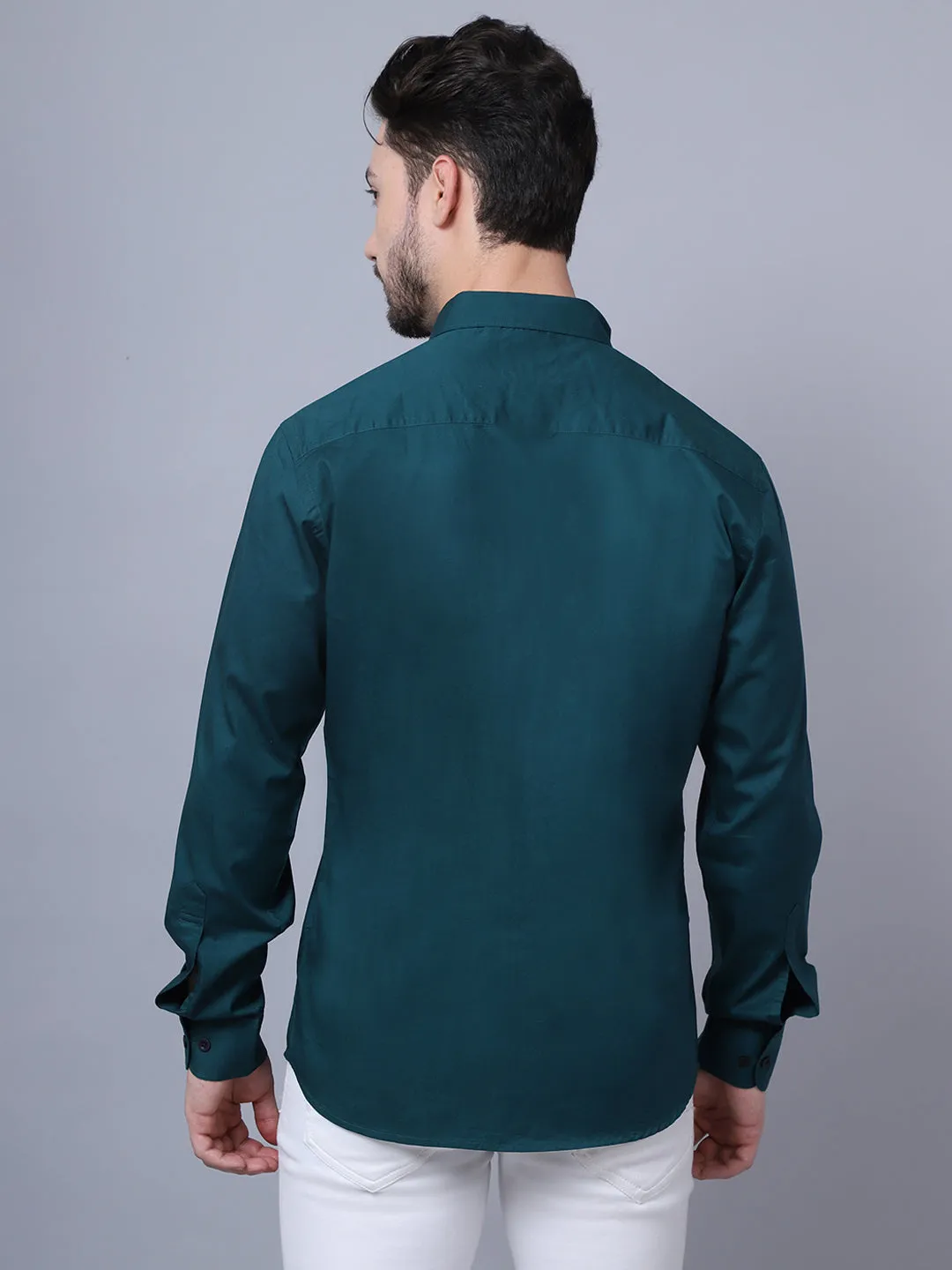 Men's Bottle Green Casual Plain Full Sleeve Shirt