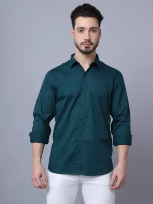 Men's Bottle Green Casual Plain Full Sleeve Shirt