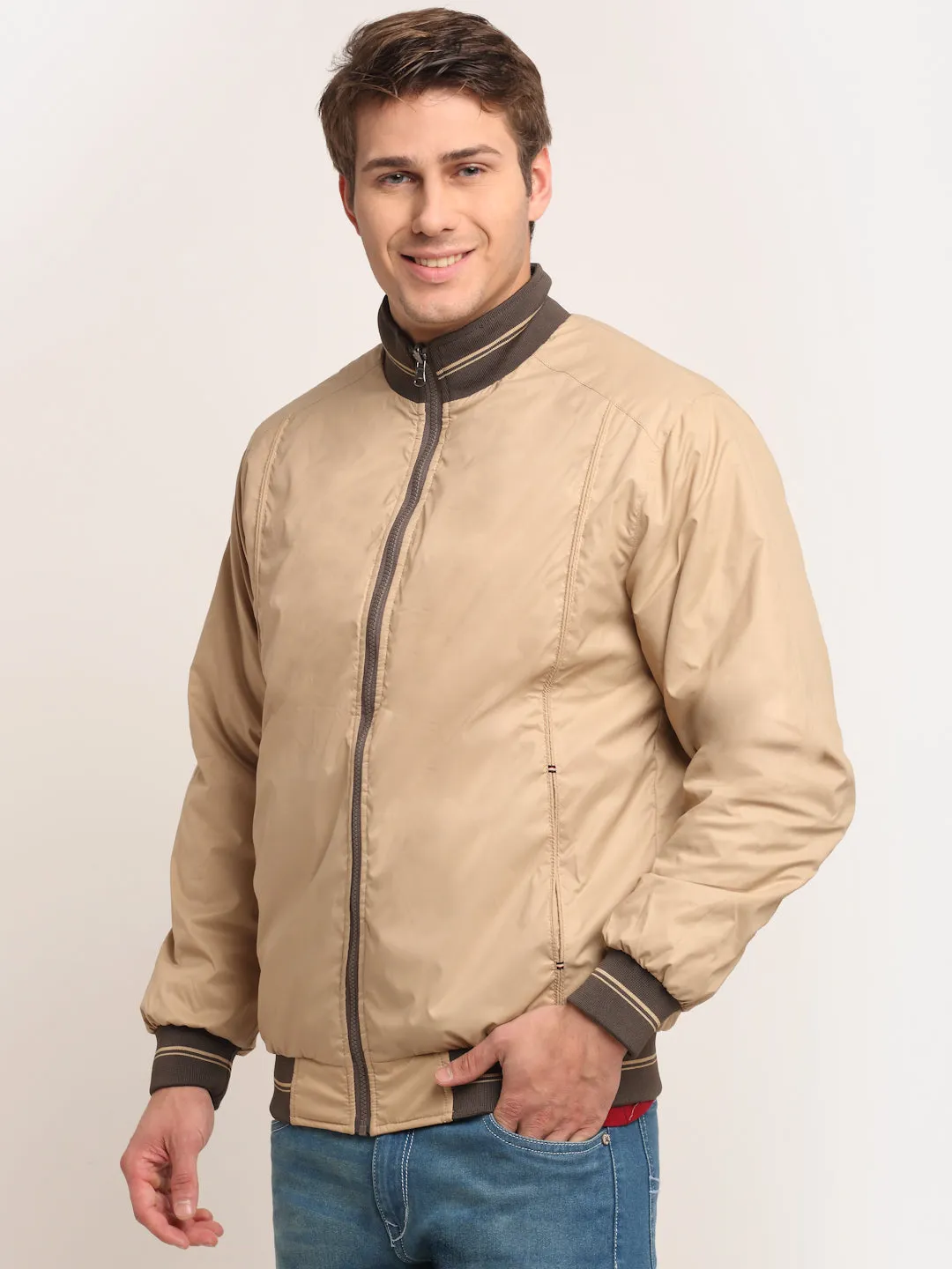 Men's Brown Beige Reversible Jacket