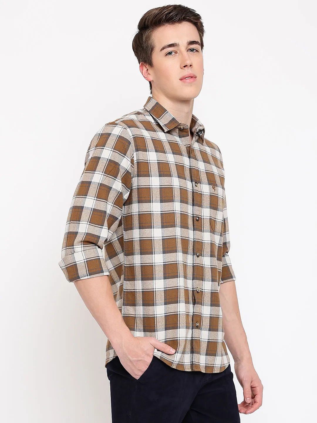 Men's Brown Casual Big Checks Full Sleeve Shirt