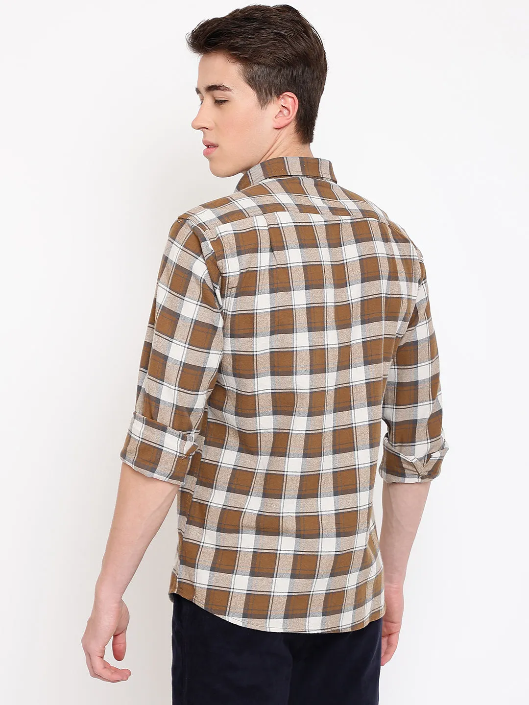 Men's Brown Casual Big Checks Full Sleeve Shirt