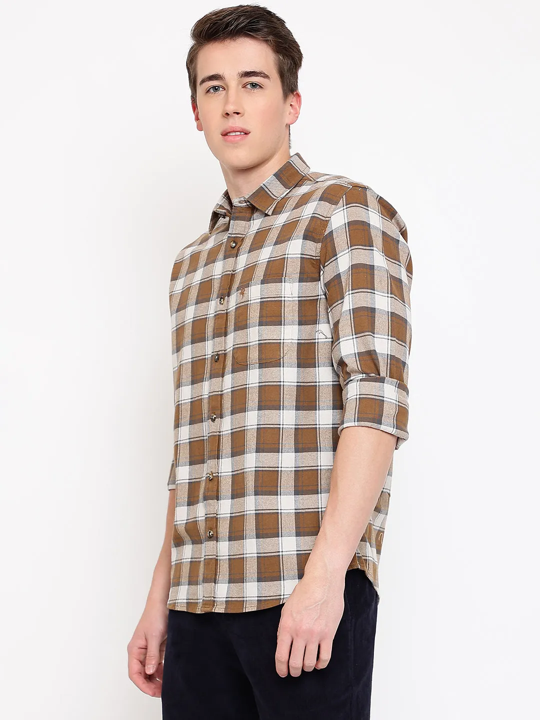 Men's Brown Casual Big Checks Full Sleeve Shirt