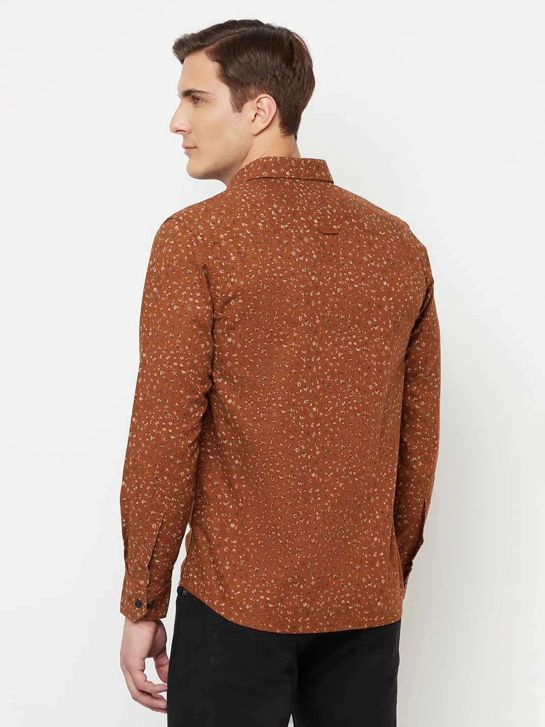 Men's Brown Casual Floral Ditsy Print Full Sleeve Shirt