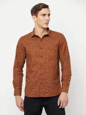 Men's Brown Casual Floral Ditsy Print Full Sleeve Shirt