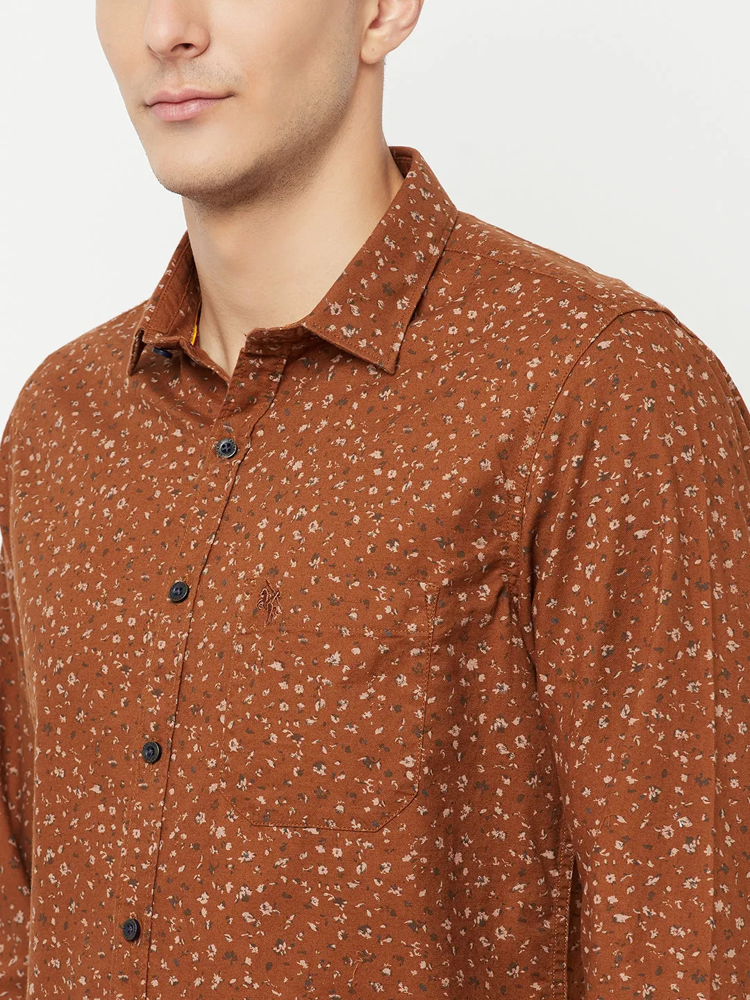 Men's Brown Casual Floral Ditsy Print Full Sleeve Shirt