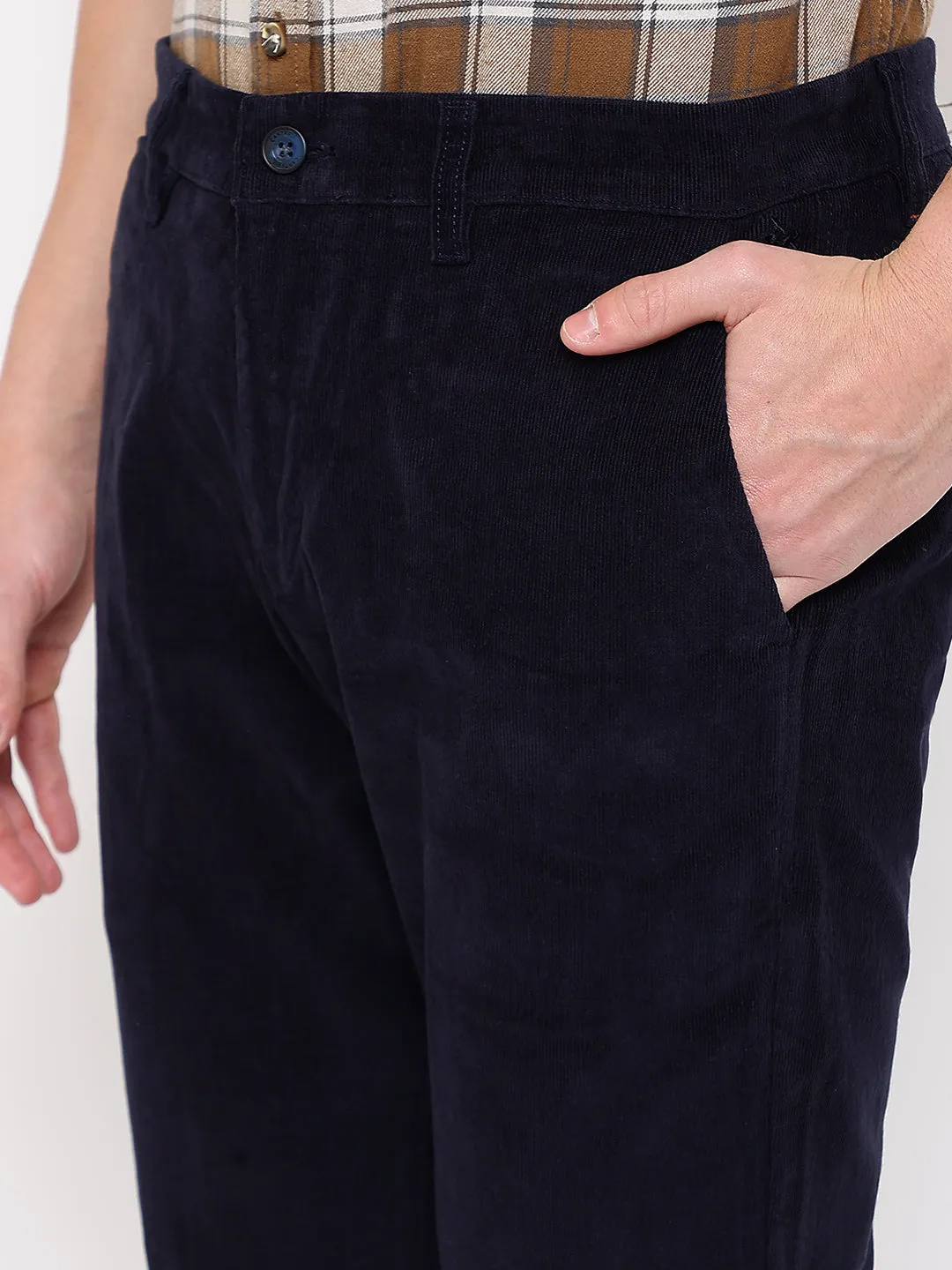 Men's Casual Flat front Navy Blue Corduroy Trousers