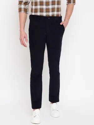 Men's Casual Flat front Navy Blue Corduroy Trousers