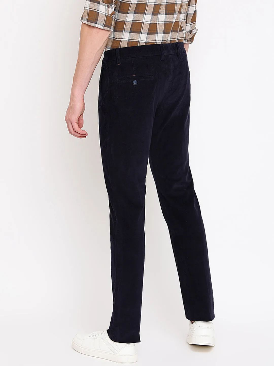 Men's Casual Flat front Navy Blue Corduroy Trousers