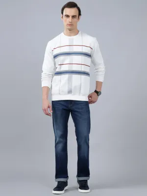 Men's Checkered White Round Neck Sweatshirt