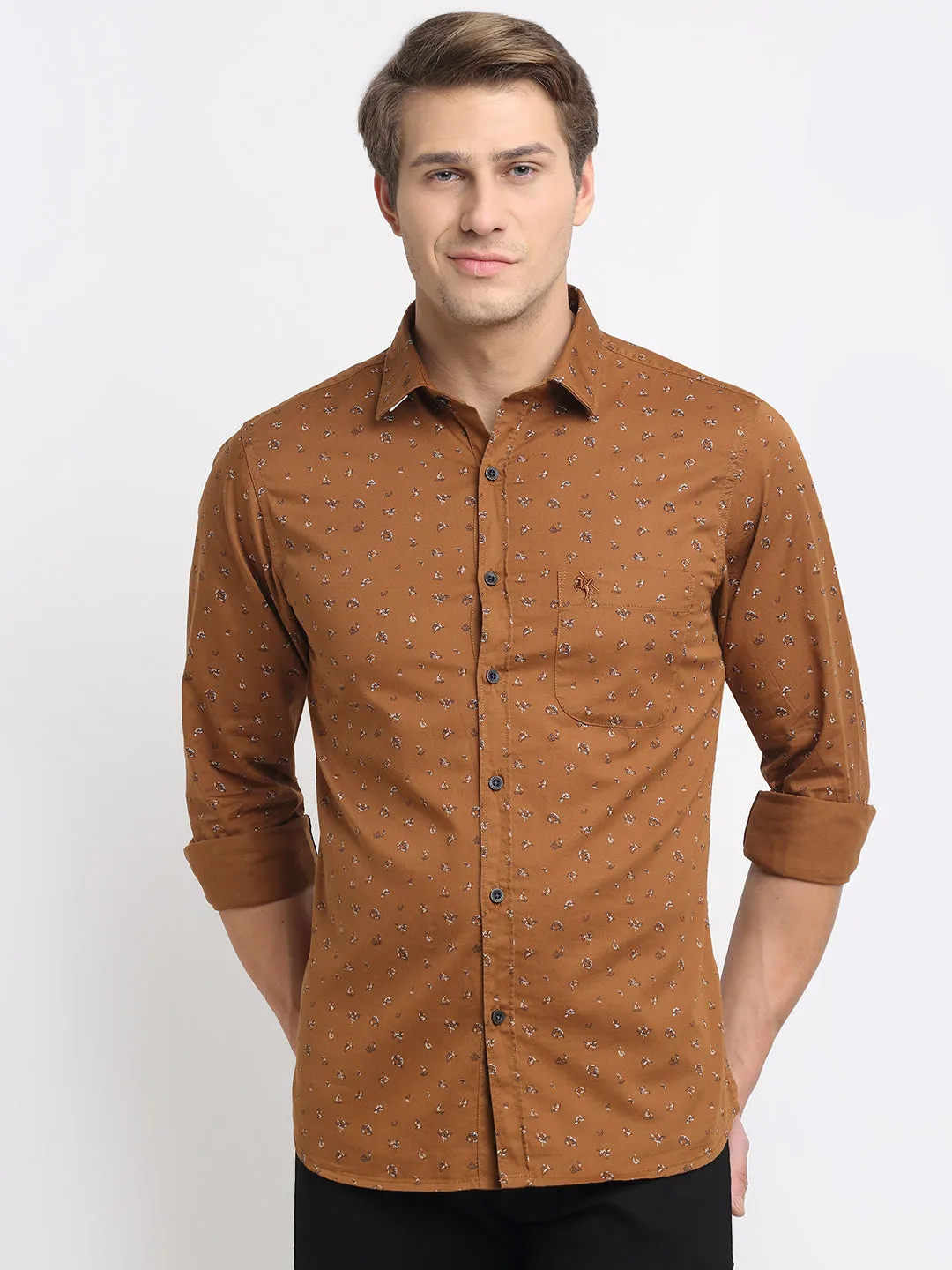 Men's Coffee Brown Casual Floral Print Full Sleeve Shirt