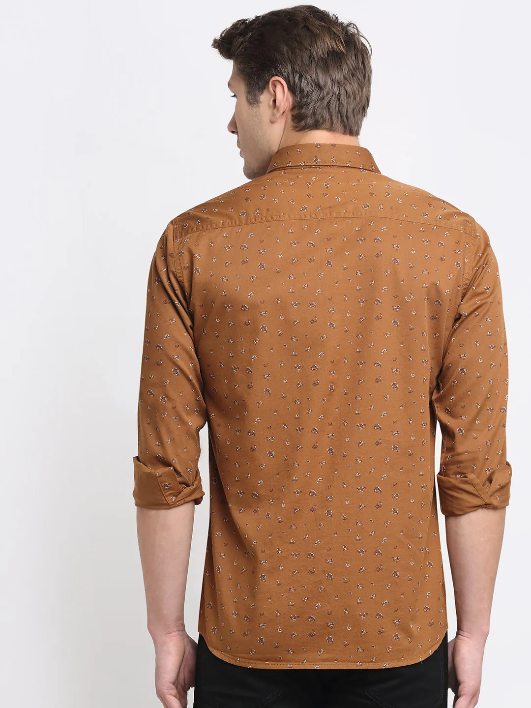 Men's Coffee Brown Casual Floral Print Full Sleeve Shirt