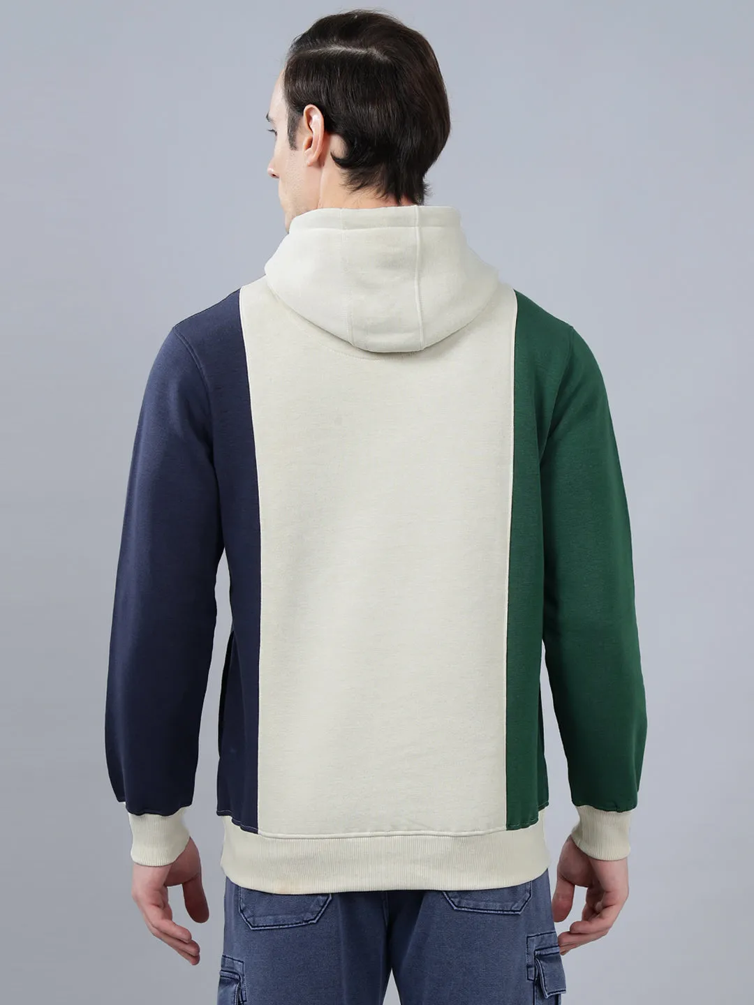 Men's Color Block Beige Hoody Neck Sweatshirt