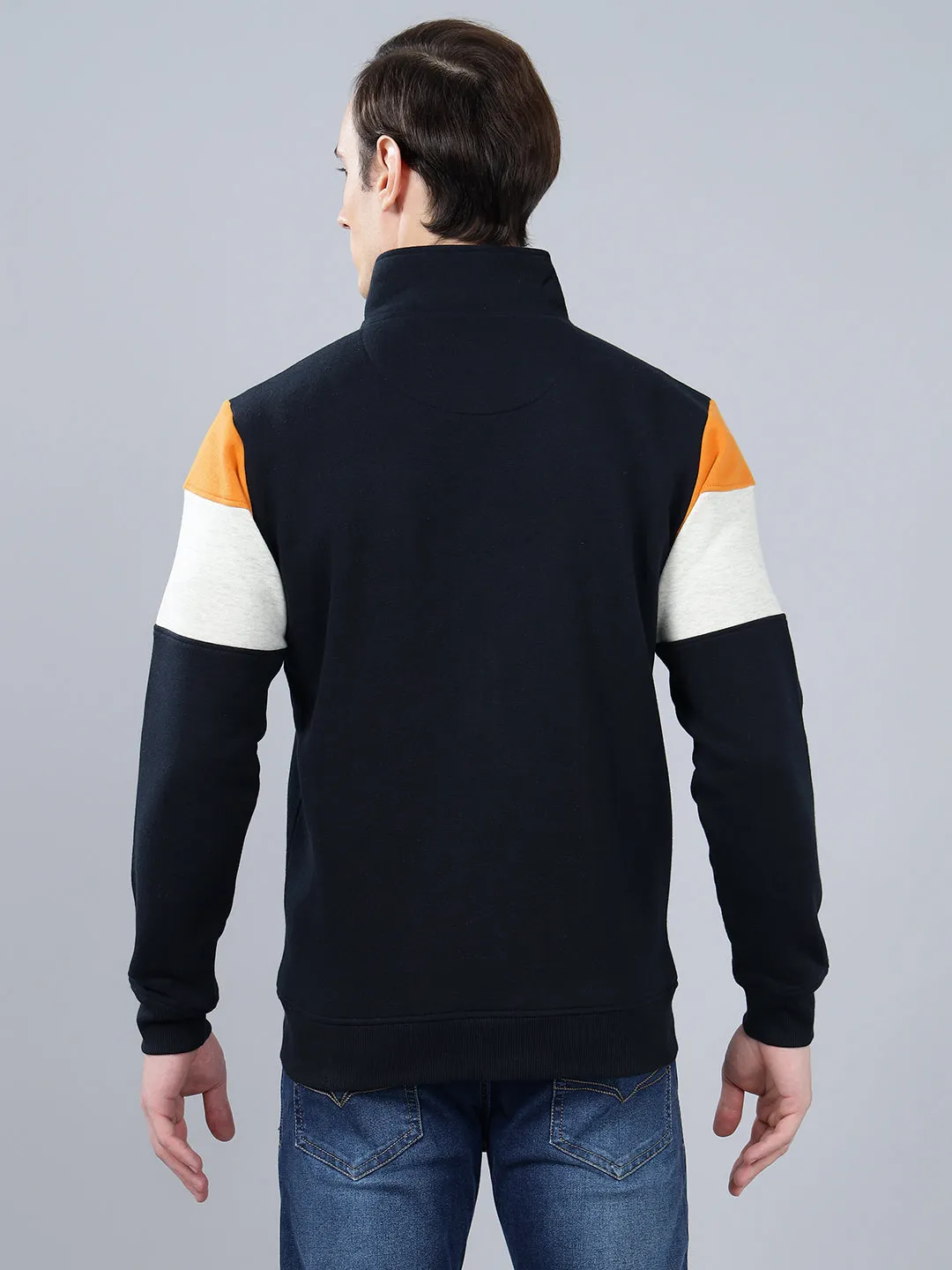 Men's Color Block Navy Blue Mock Collar Sweatshirt