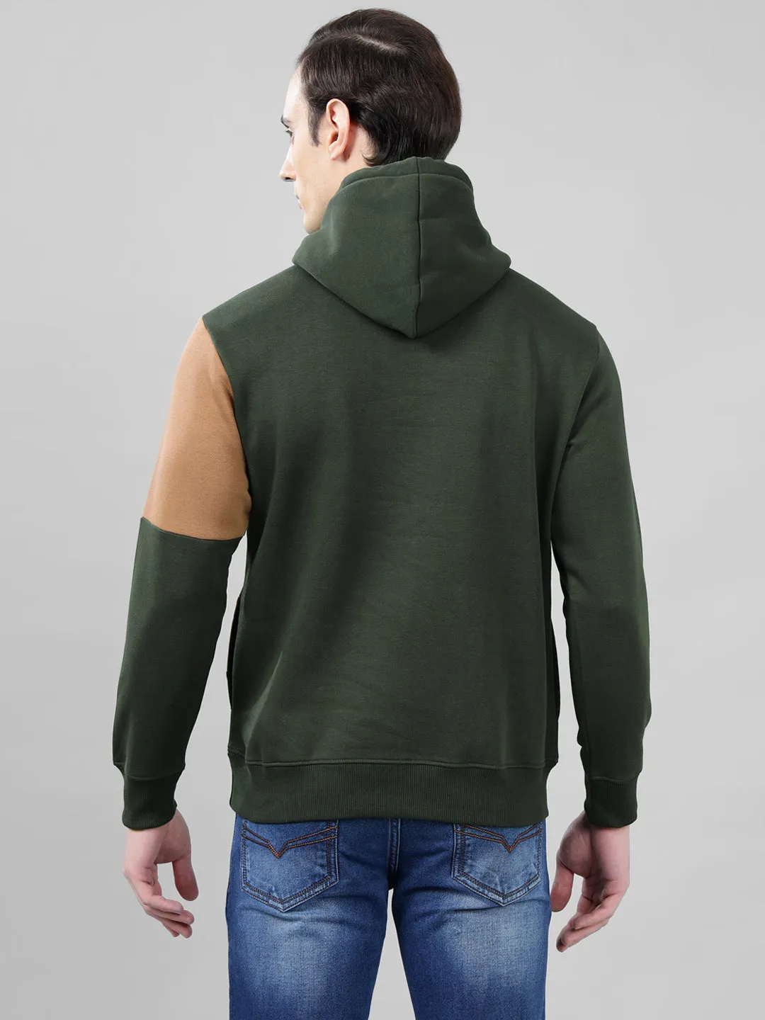 Men's Color Block Olive Green Hoody Neck Sweatshirt